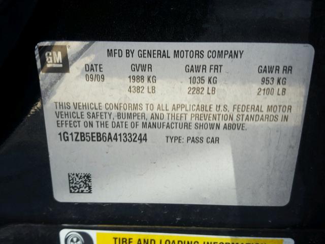 1G1ZB5EB6A4133244 - 2010 CHEVROLET MALIBU LS BLACK photo 10