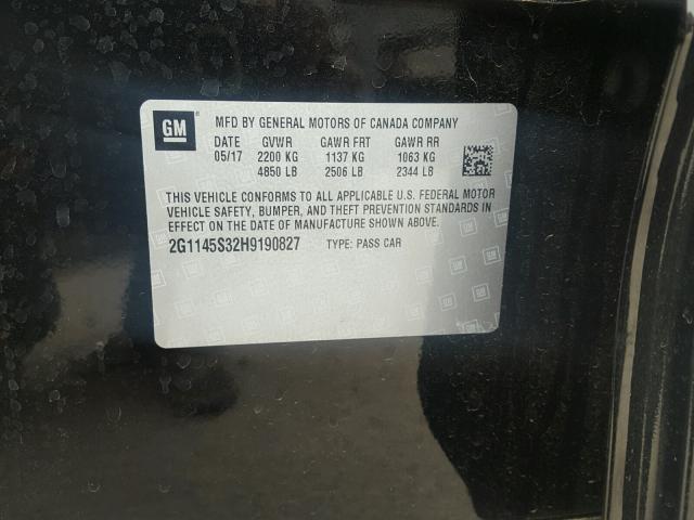 2G1145S32H9190827 - 2017 CHEVROLET IMPALA PRE შავი ფოტო 10