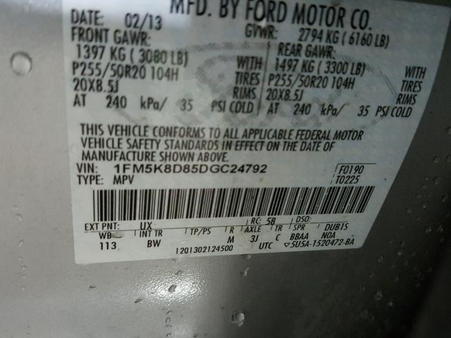 1FM5K8D85DGC24792 - 2013 FORD EXPLORER X SILVER photo 10