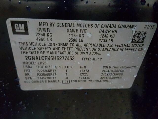 2GNALCEK6H6277463 - 2017 CHEVROLET EQUINOX LT BLUE photo 10