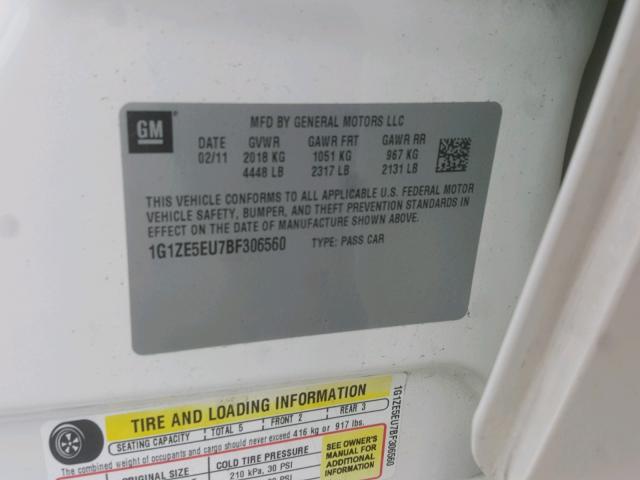 1G1ZE5EU7BF306560 - 2011 CHEVROLET MALIBU LTZ 奶油色 照片 10