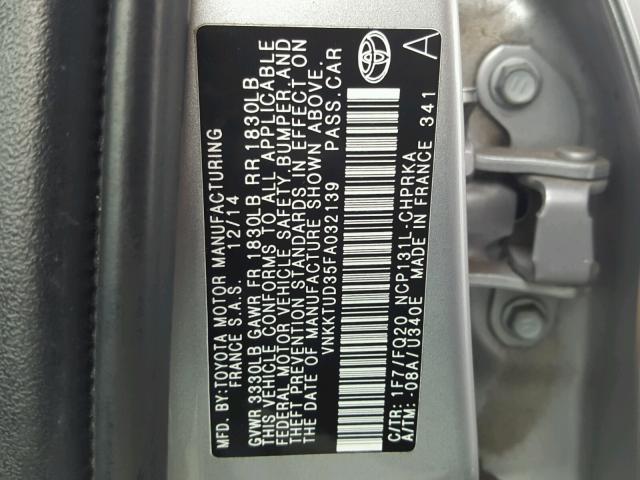 VNKKTUD35FA032139 - 2015 TOYOTA YARIS SILVER photo 10