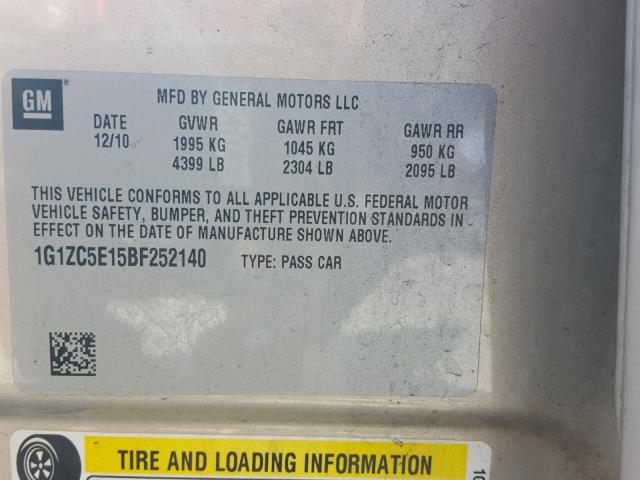 1G1ZC5E15BF252140 - 2011 CHEVROLET MALIBU 1LT GOLD photo 10