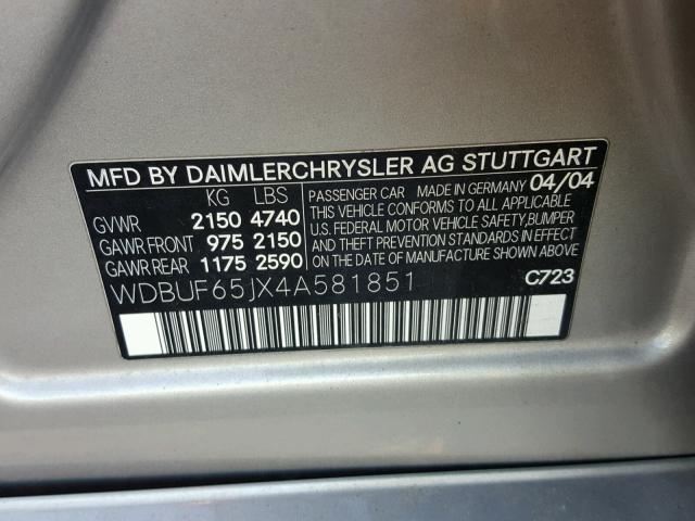 WDBUF65JX4A581851 - 2004 MERCEDES-BENZ E 320 SILVER photo 10