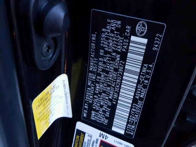 4T1BF3EK2BU739672 - 2011 TOYOTA CAMRY BASE BLACK photo 10