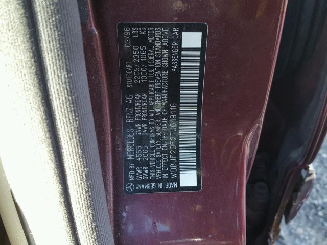 WDBJF20F2TJ019116 - 1996 MERCEDES-BENZ E 300D MAROON photo 10