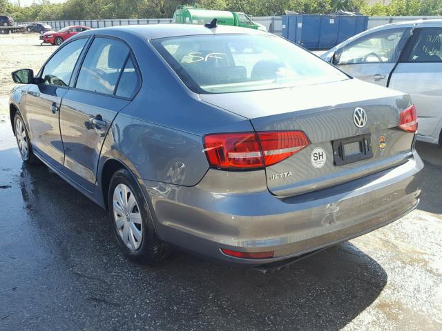 3VW2K7AJ5FM280407 - 2015 VOLKSWAGEN JETTA BASE GRAY photo 3