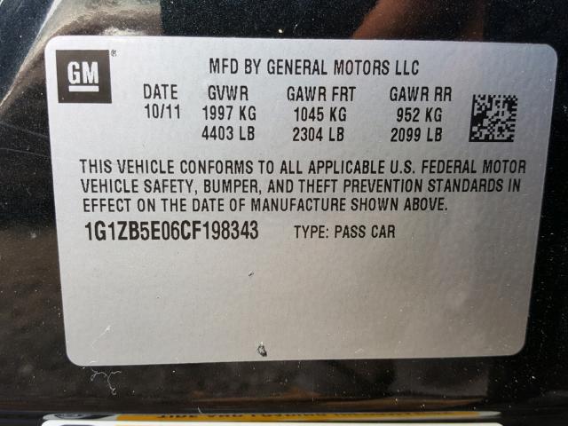 1G1ZB5E06CF198343 - 2012 CHEVROLET MALIBU LS Qara foto 10