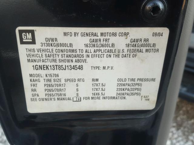 1GNEK13T85J134548 - 2005 CHEVROLET TAHOE K150 GRAY photo 10