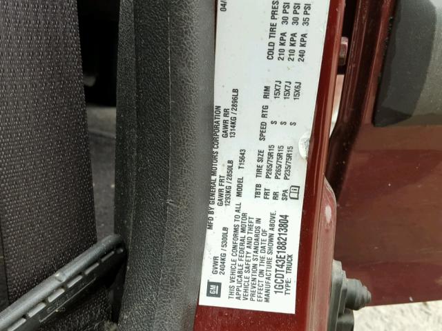 1GCDT43E188213804 - 2008 CHEVROLET COLORADO L RED photo 10