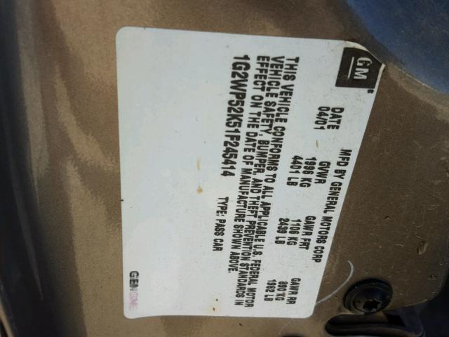 1G2WP52K51F245414 - 2001 PONTIAC GRAND PRIX BROWN photo 10