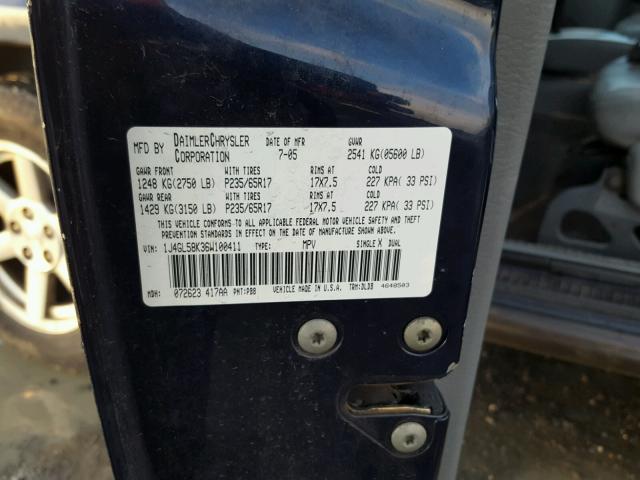 1J4GL58K36W100411 - 2006 JEEP LIBERTY LI BLUE photo 10