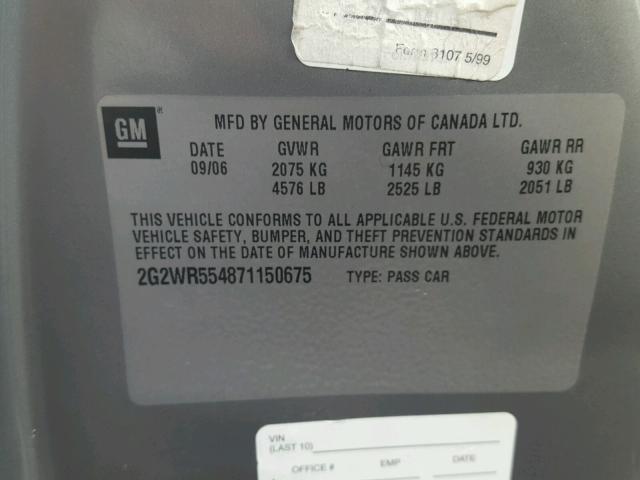 2G2WR554871150675 - 2007 PONTIAC GRAND PRIX GRAY photo 10