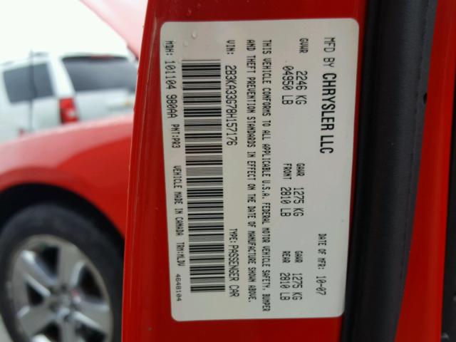 2B3KA33G78H157176 - 2008 DODGE CHARGER SX RED photo 10