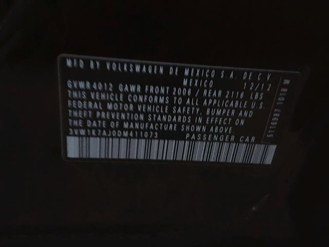 3VW1K7AJ0DM411073 - 2013 VOLKSWAGEN JETTA BASE BLACK photo 10