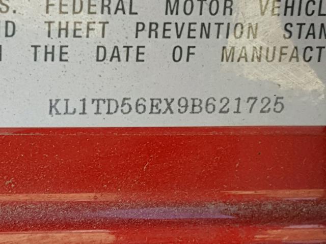 KL1TD56EX9B621725 - 2009 CHEVROLET AVEO LS 红色 照片 10