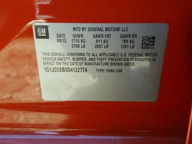 1G1JC5SB9D4122774 - 2013 CHEVROLET SONIC LT RED photo 10