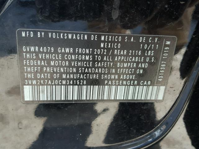 3VW2K7AJ0CM341528 - 2012 VOLKSWAGEN JETTA BASE 黑色 照片 10