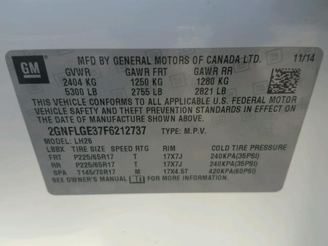 2GNFLGE37F6212737 - 2015 CHEVROLET EQUINOX LT WHITE photo 10