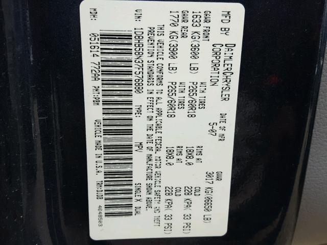 1D8HB58N37F576880 - 2007 DODGE DURANGO LI BLUE photo 10