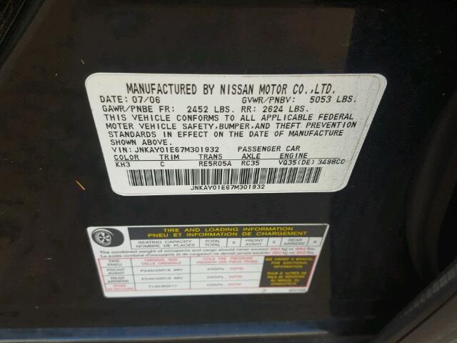 JNKAY01E67M301932 - 2007 INFINITI M35 BASE BLACK photo 10