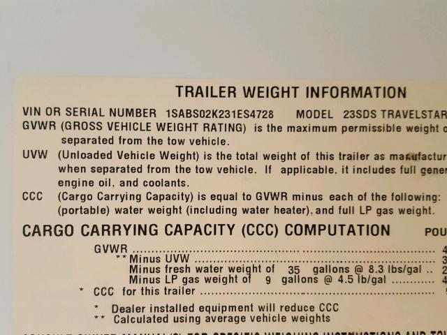 1SABS02K231ES4728 - 2003 STAR CAMPER WHITE photo 10