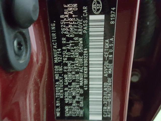 4T1BF1FK8FU902284 - 2015 TOYOTA CAMRY LE 栗色 照片 10