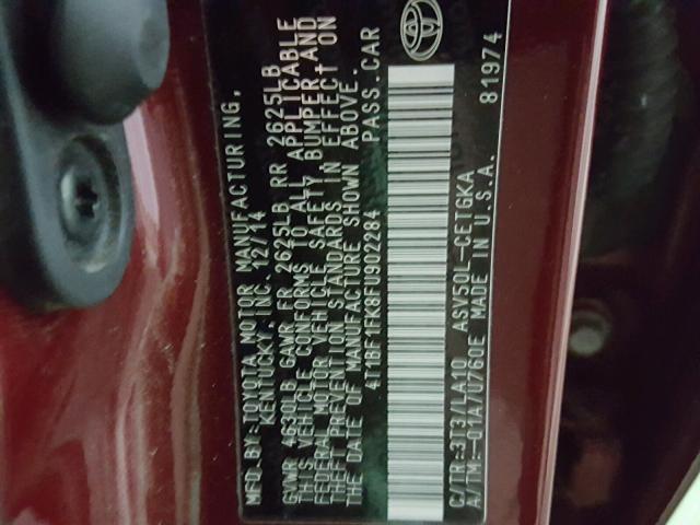 4T1BF1FK8FU902284 - 2015 TOYOTA CAMRY LE MAROON photo 10