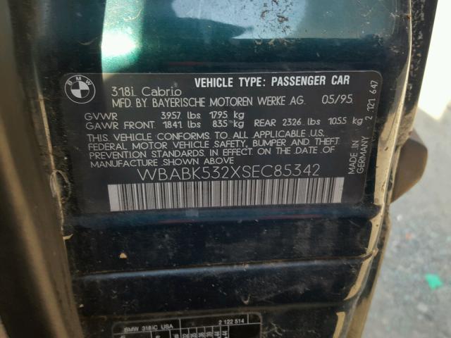 WBABK532XSEC85342 - 1995 BMW 318 IC GREEN photo 10
