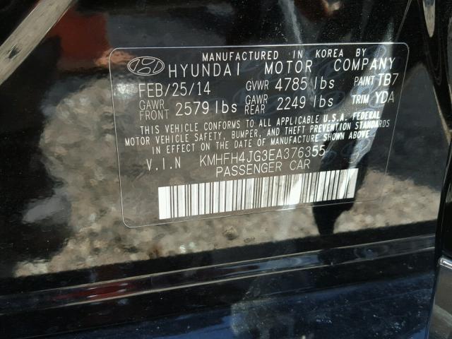 KMHFH4JG3EA376355 - 2014 HYUNDAI AZERA GLS BLACK photo 10