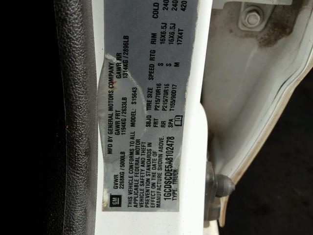 1GCDSCDE5A8102478 - 2010 CHEVROLET COLORADO L WHITE photo 10