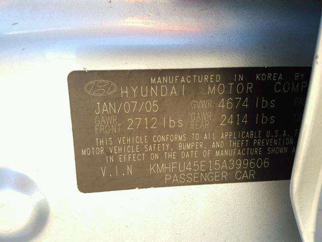 KMHFU45E15A399606 - 2005 HYUNDAI XG 350 SILVER photo 10