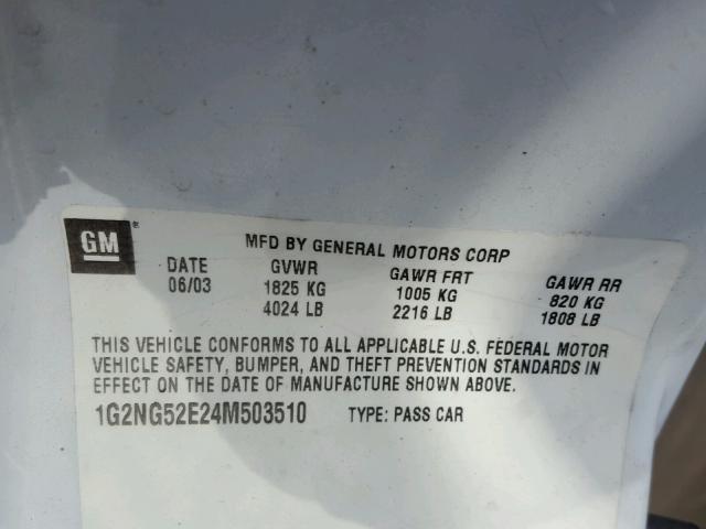 1G2NG52E24M503510 - 2004 PONTIAC GRAND AM S 白色 照片 10