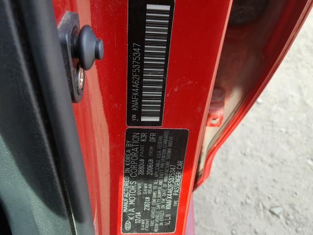 KNAFX4A62F5375347 - 2015 KIA FORTE LX RED photo 10