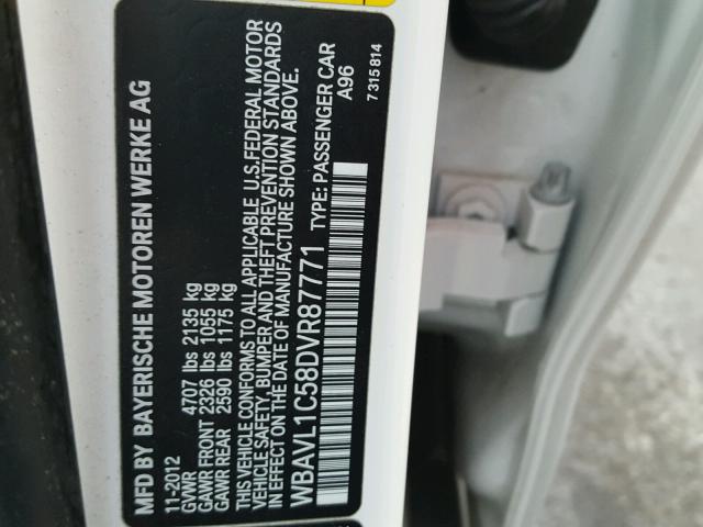 WBAVL1C58DVR87771 - 2013 BMW X1 XDRIVE2 WHITE photo 10