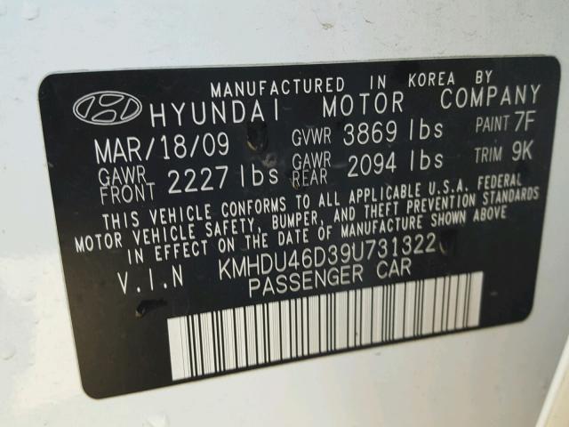 KMHDU46D39U731322 - 2009 HYUNDAI ELANTRA GL YELLOW photo 10