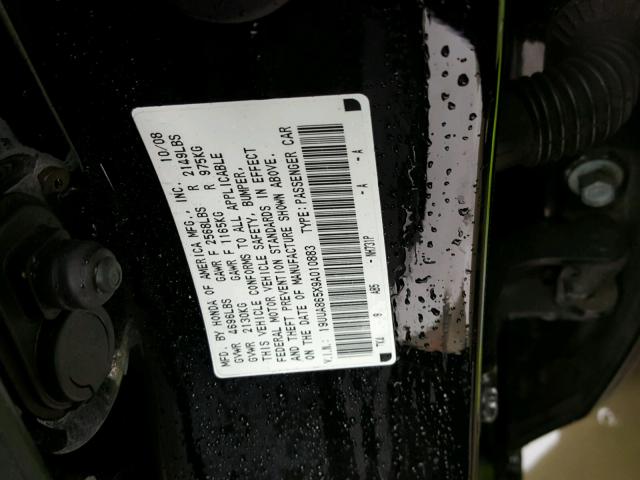 19UUA865X9A010883 - 2009 ACURA TL BLACK photo 10