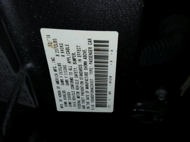 19UUB2F59HA004307 - 2017 ACURA TLX TECH ნაცრისფერი ფოტო 10