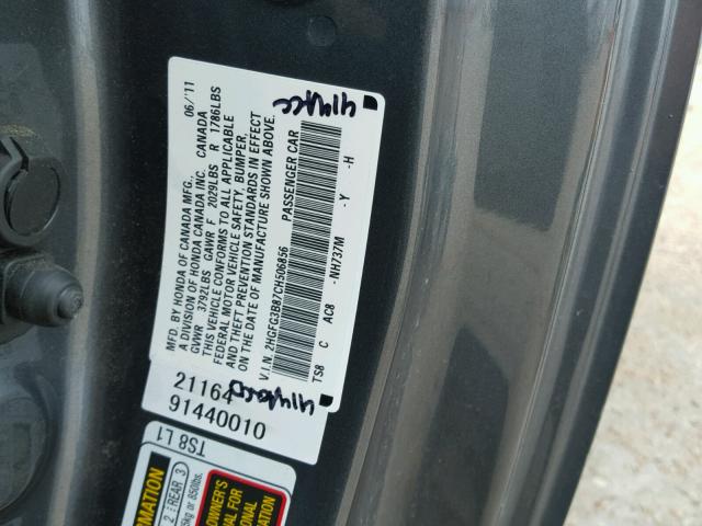 2HGFG3B87CH506856 - 2012 HONDA CIVIC EX CHARCOAL photo 10