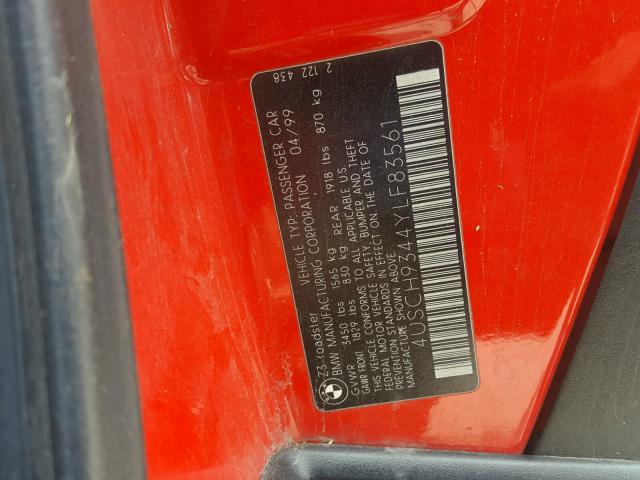 4USCH9344YLF83561 - 2000 BMW Z3 2.3 RED photo 10