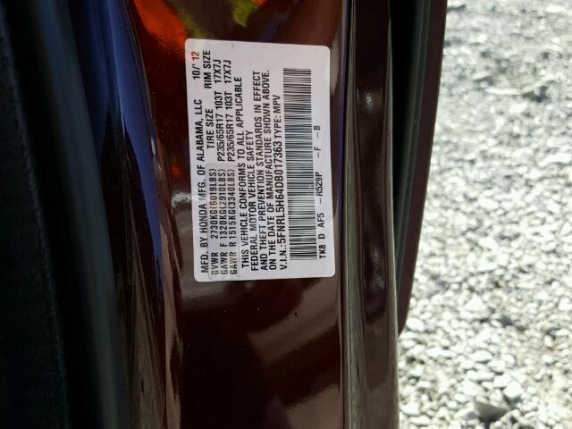 5FNRL5H64DB017363 - 2013 HONDA ODYSSEY EX BURGUNDY photo 10