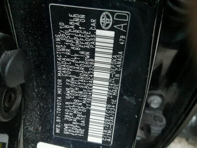 2T1BU4EE8AC433288 - 2010 TOYOTA COROLLA BA BLACK photo 10