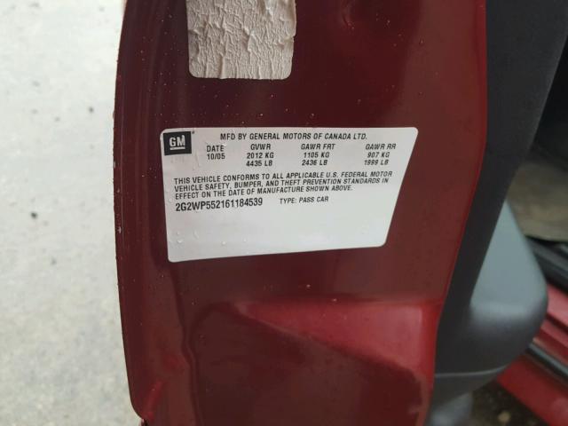 2G2WP552161184539 - 2006 PONTIAC GRAND PRIX BURGUNDY photo 10