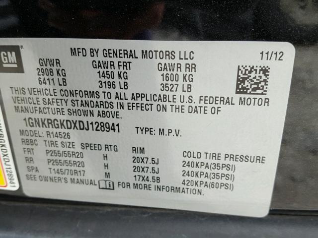 1GNKRGKDXDJ128941 - 2013 CHEVROLET TRAVERSE L BLACK photo 10