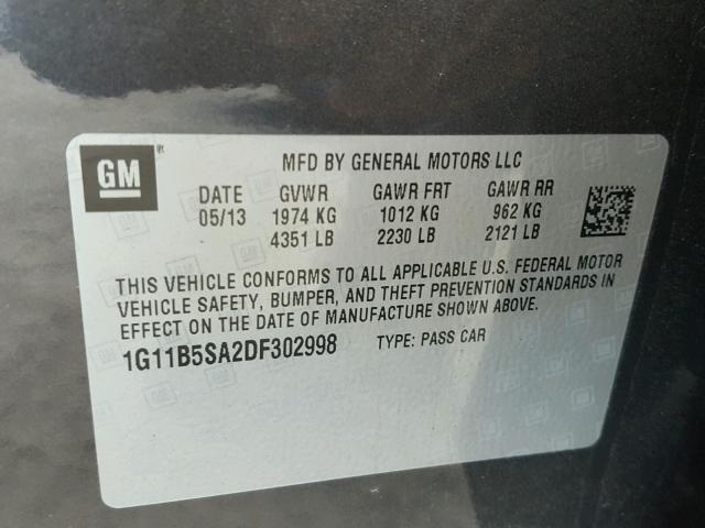 1G11B5SA2DF302998 - 2013 CHEVROLET MALIBU LS CHARCOAL photo 10