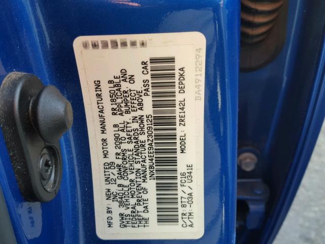 1NXBU4EE9AZ309125 - 2010 TOYOTA COROLLA BA BLUE photo 10