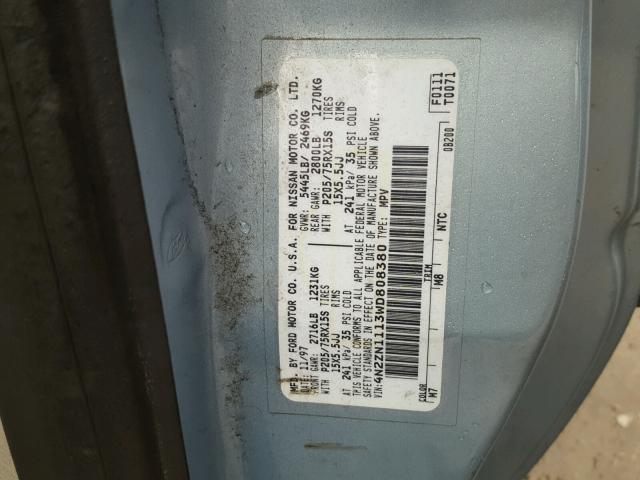 4N2ZN1113WD808380 - 1998 NISSAN QUEST XE BLUE photo 10