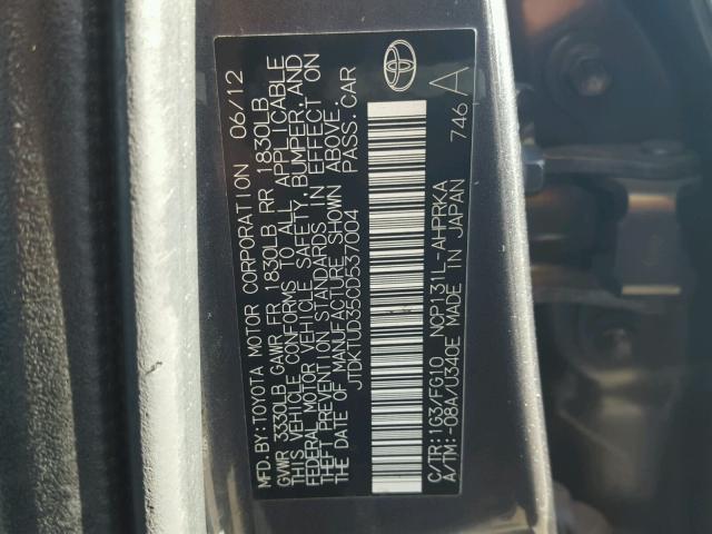 JTDKTUD35CD537004 - 2012 TOYOTA YARIS GRAY photo 10