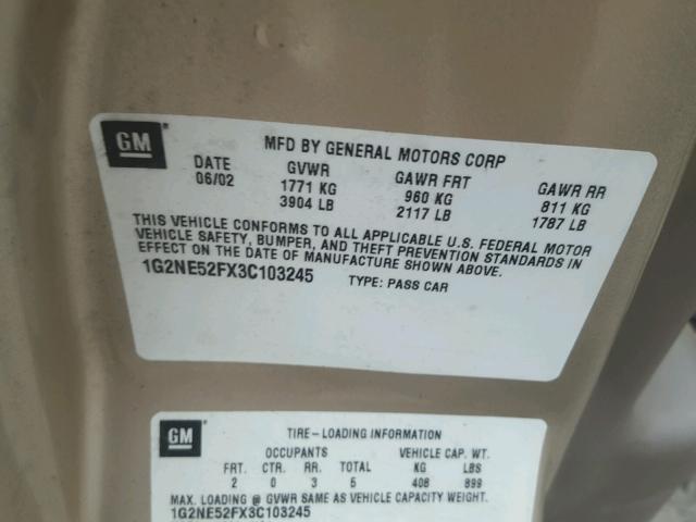 1G2NE52FX3C103245 - 2003 PONTIAC GRAND AM S TAN photo 10