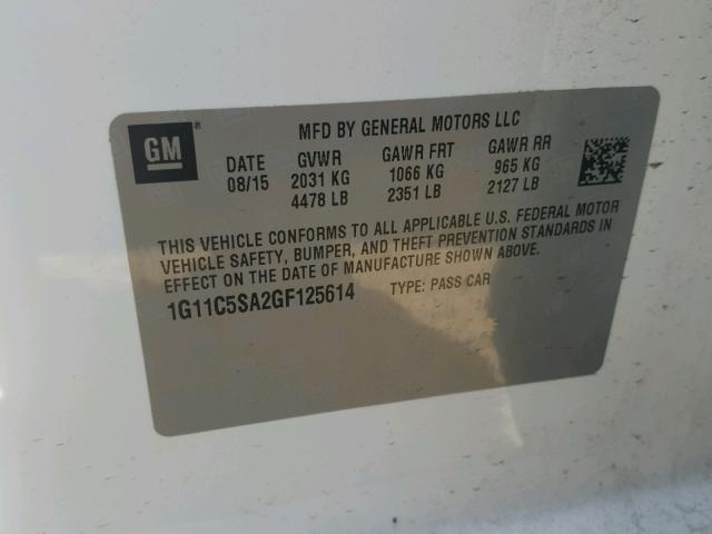 1G11C5SA2GF125614 - 2016 CHEVROLET MALIBU LIM 白色 照片 10